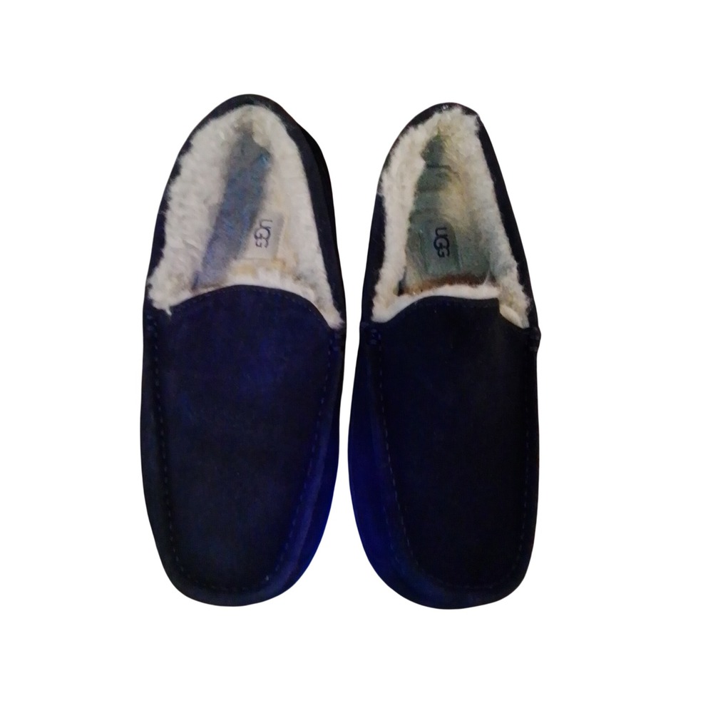 UGG Ascot 1101110 Men's Navy Blue 9 Suede Sheepskin Slippers Moccasins
